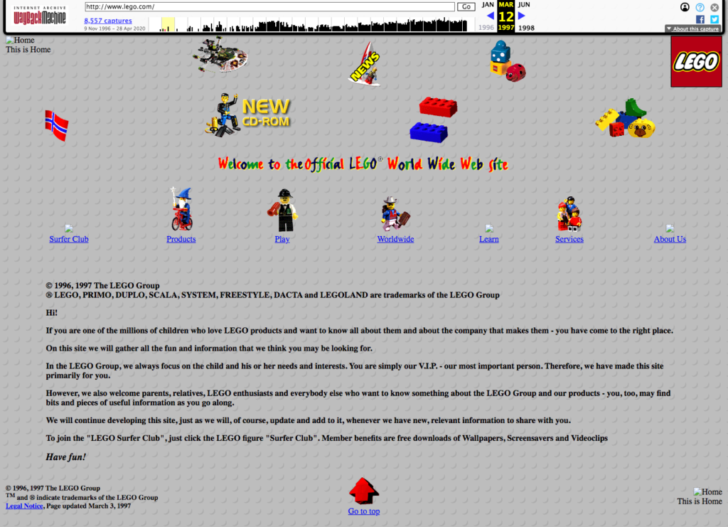 Site LEGO en 1997