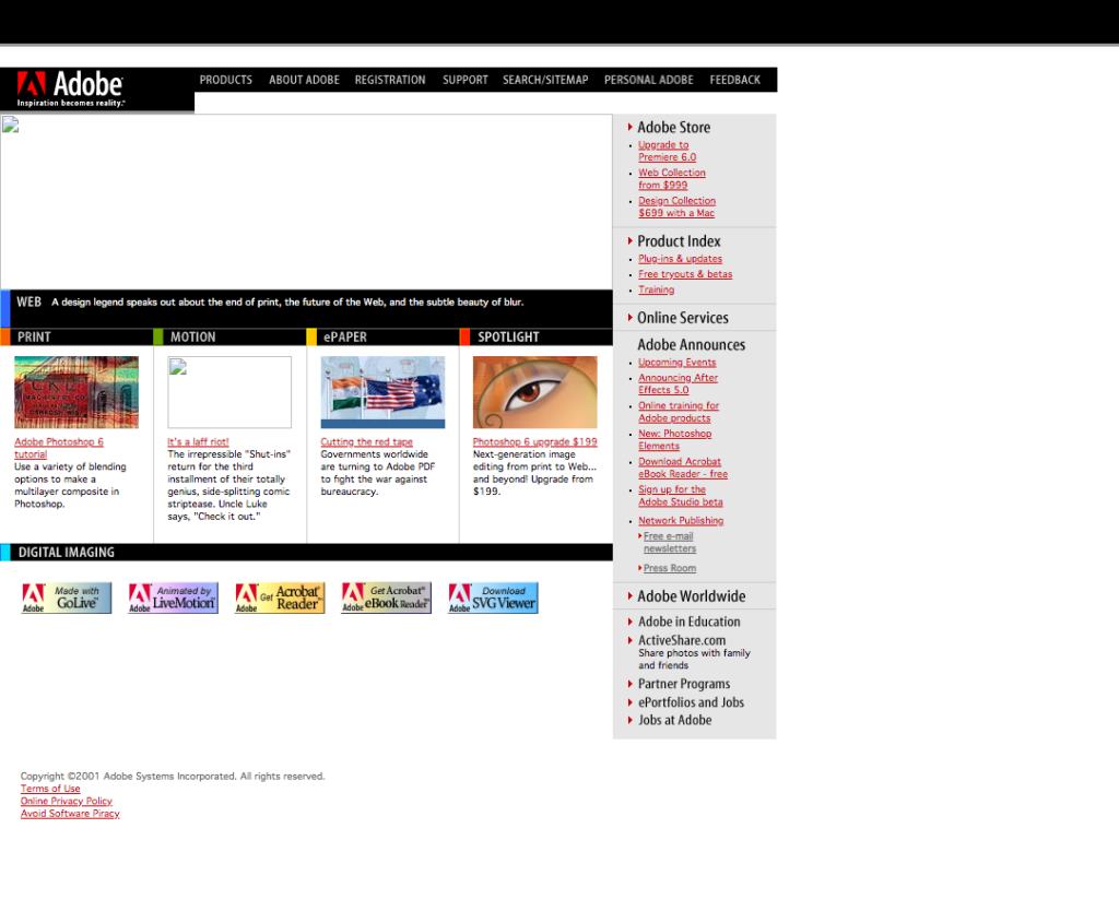Site Adobe en 2001