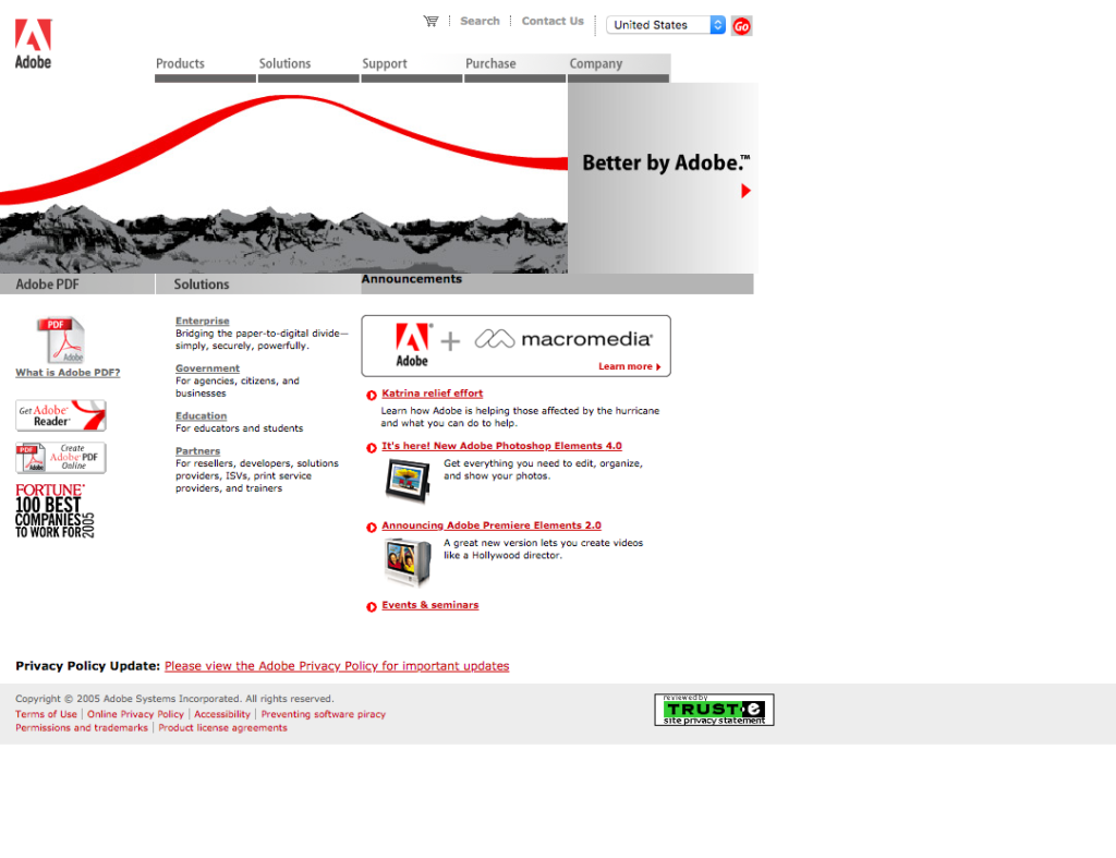 Site Adobe en 2005