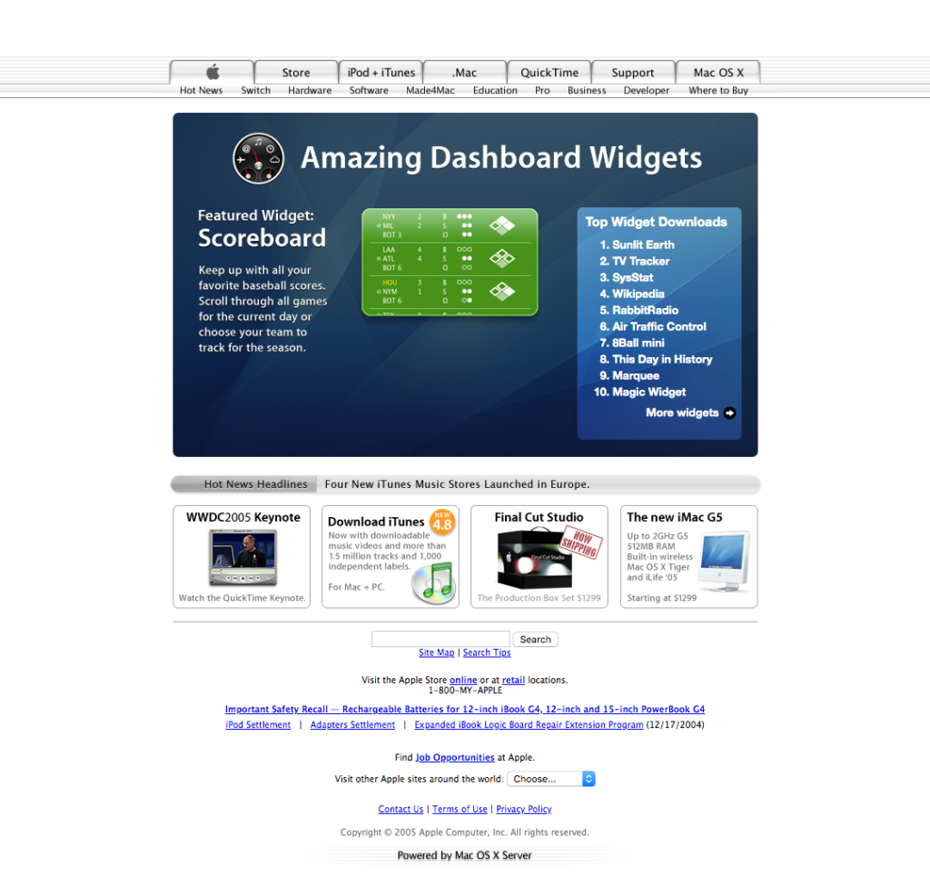 Site Apple en 2005
