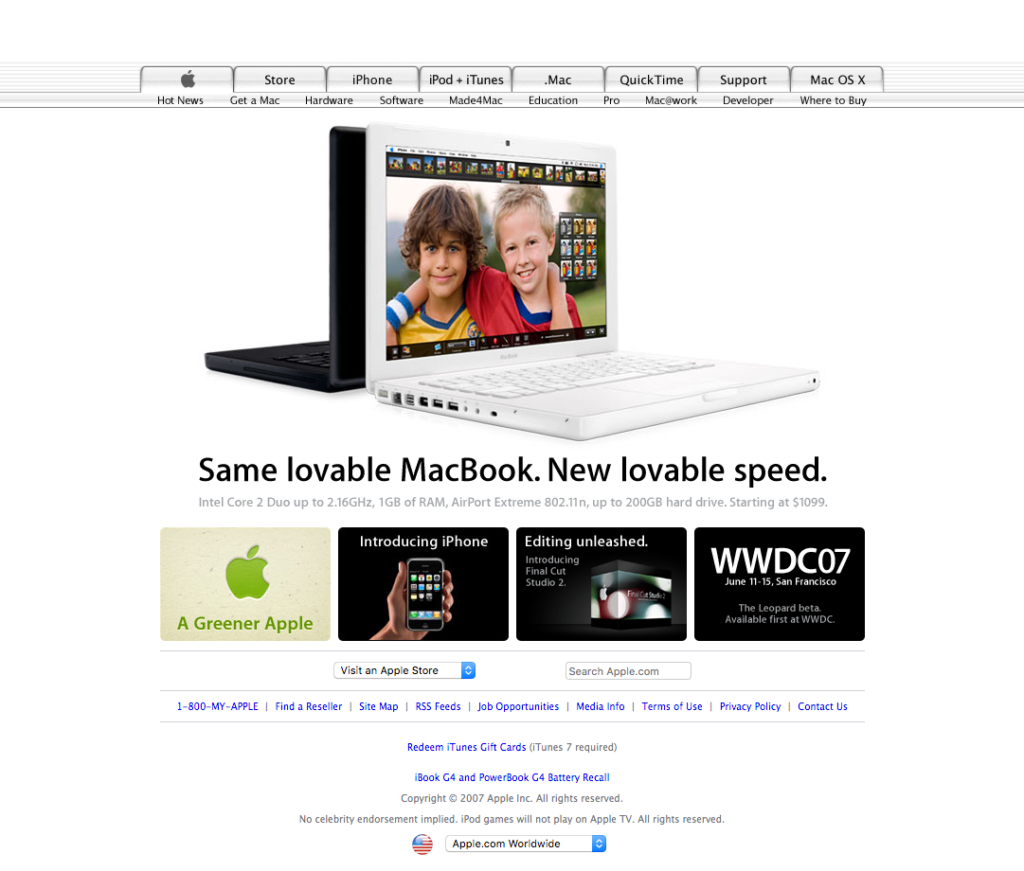 Site Apple en 2007