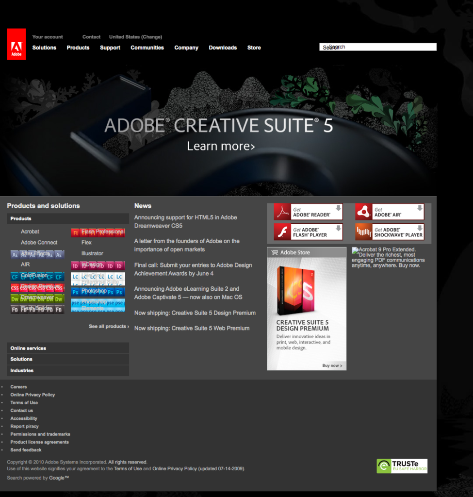 Site Adobe en 2010