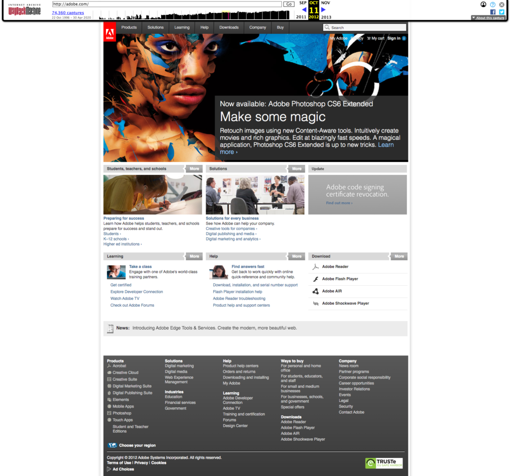 Site Adobe en 2012