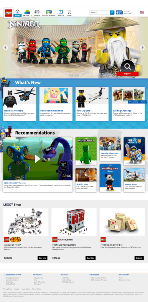 Site LEGO en 2016