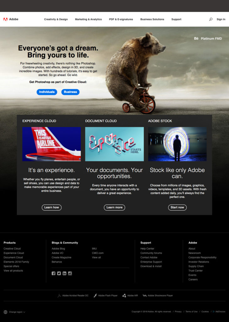 Site Adobe en 2018