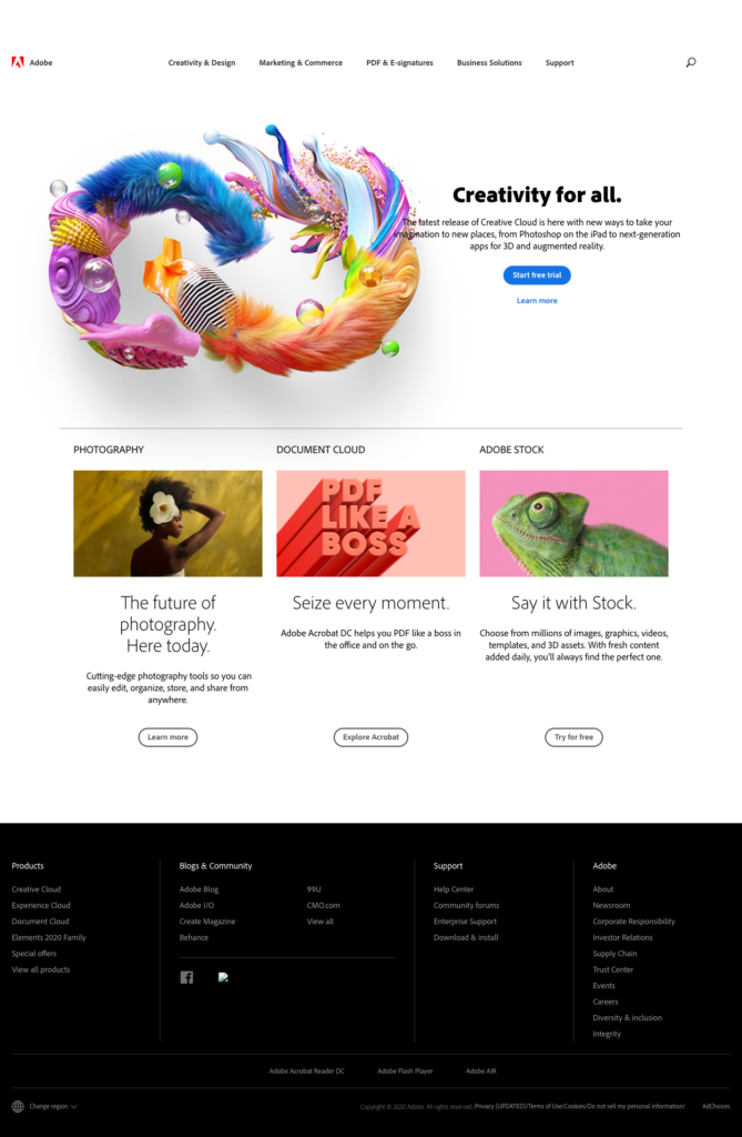 Site Adobe en 2020